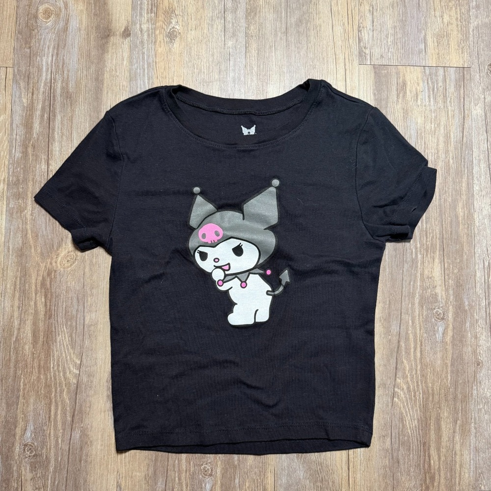 Sanrio Kuromi T Shirt Kids Black Graphic Print Cartoon Crew Neck Short Sleeve‎
